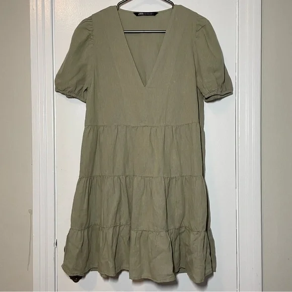 ZARA Linen Blend Tiered Dress size M - Picture 5 of 9